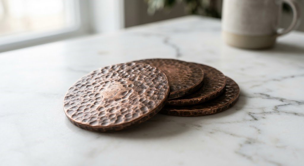 Hammered Copper Coaster Set